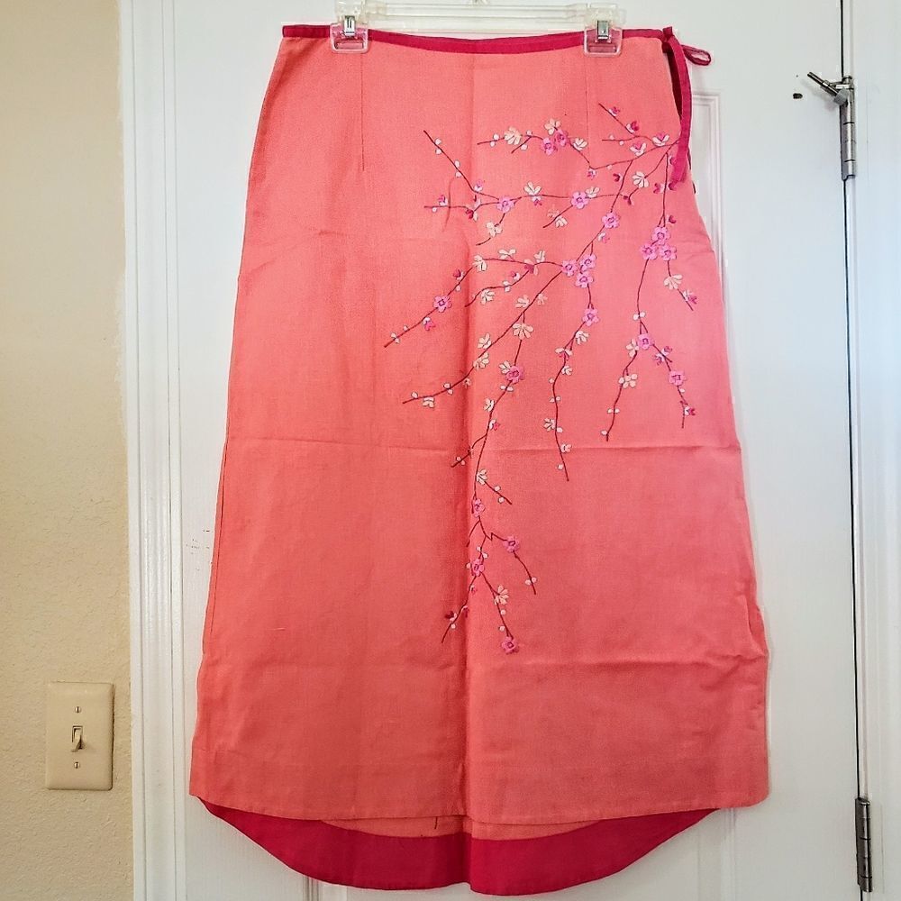 Amaro floral embroidery linen cotton skirt M